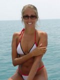 Bikini Girl Lori Anderson In Sunglasses Shows Off Her Long Blond Arm Hair In The Sea