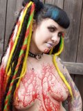 Pigtailed Goth Brunette Dana Dark Shows Off Her Blood Covered Body In The Backyard